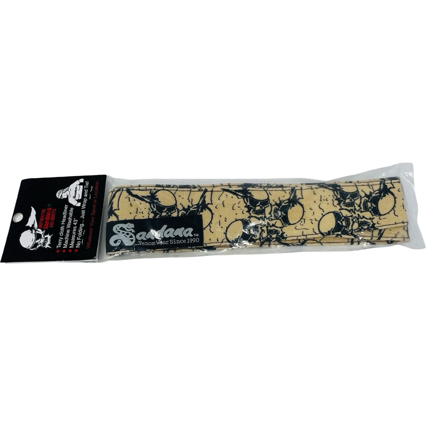 Sandana Headband - Black & Tan Flying Skulls 10oz